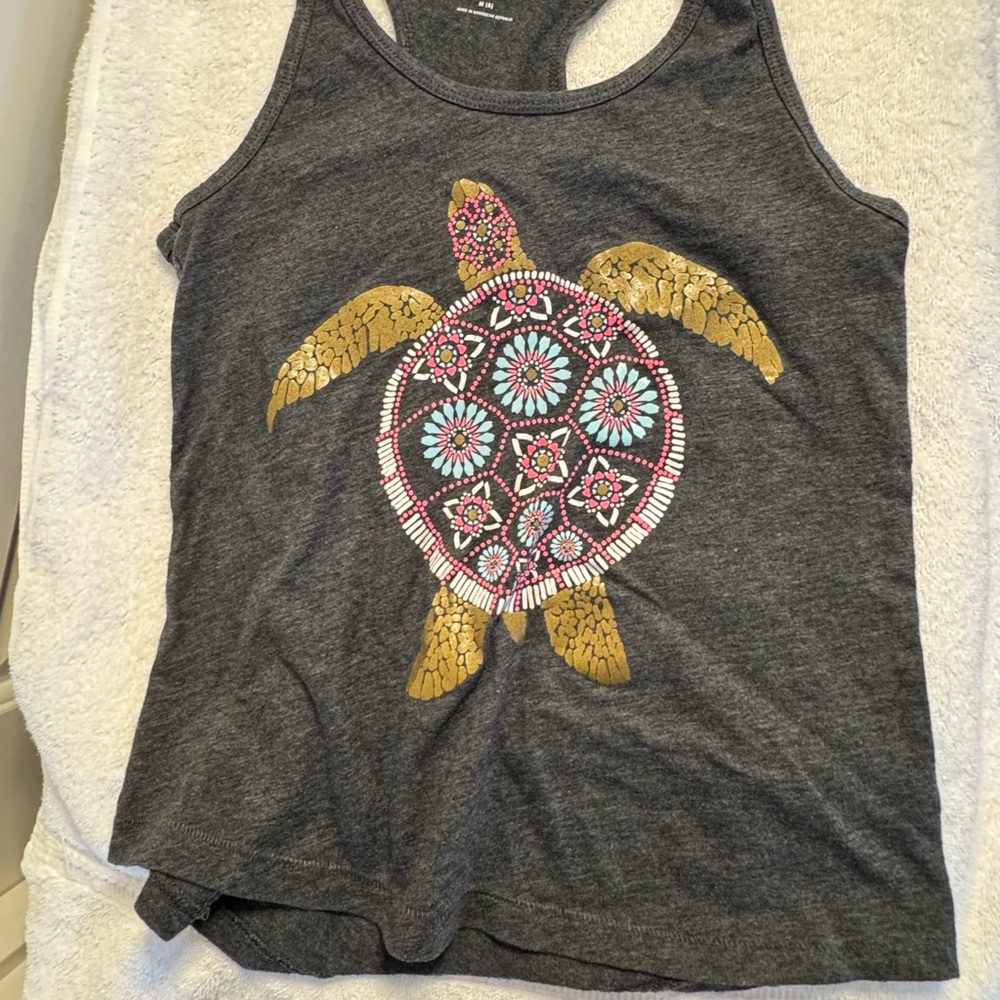 Old Navy Charcoal Tank with Vibrant Turtle Design